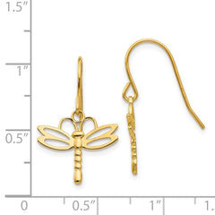 14K Yellow Gold Dragonfly Shepherd Hook Earrings