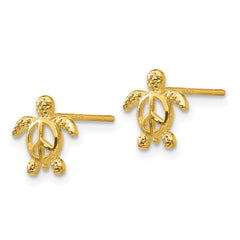14K Yellow Gold Peace Turtle Post Earrings