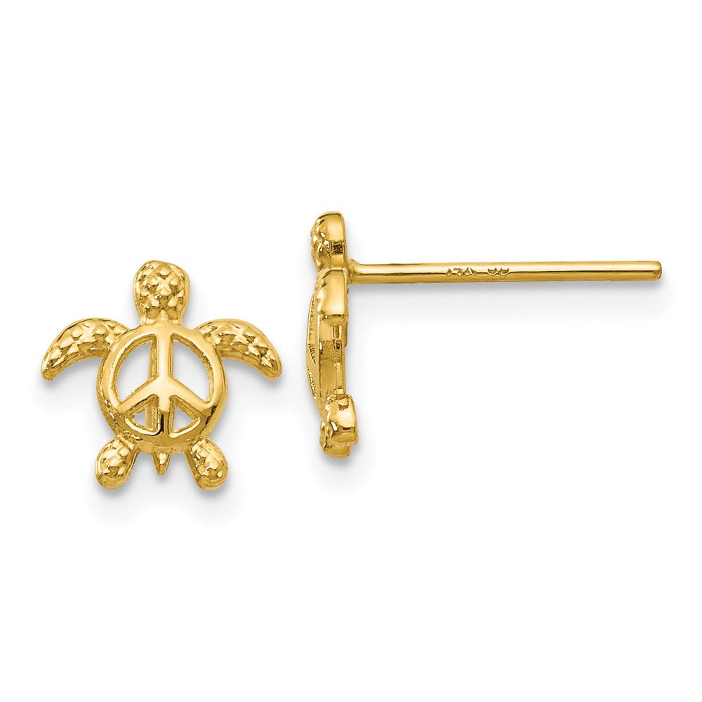14K Yellow Gold Peace Turtle Post Earrings