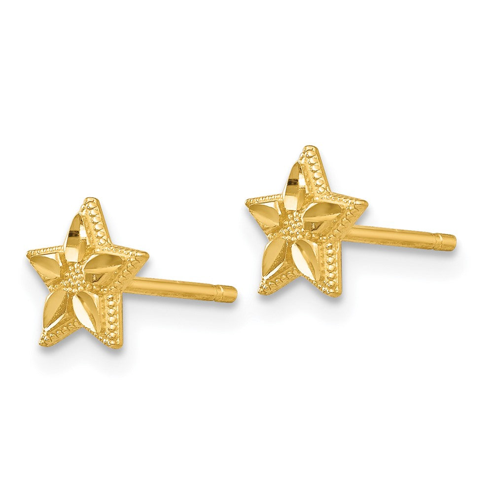 14K Yellow Gold Polished and Diamond-cut Star Post Earrings