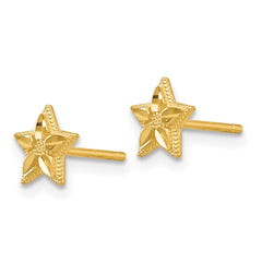 14K Yellow Gold Polished and Diamond-cut Star Post Earrings