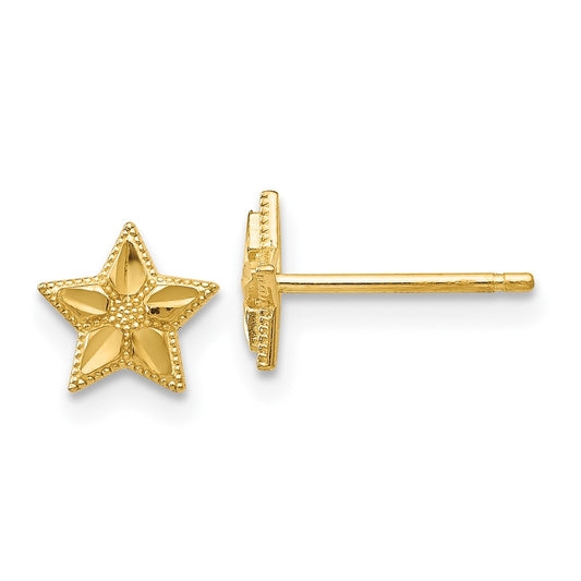 14K Yellow Gold Polished and Diamond-cut Star Post Earrings