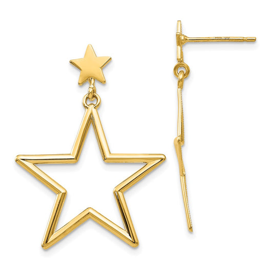 14K Yellow Gold Star Dangle Post Earrings