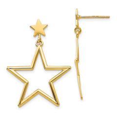 14K Yellow Gold Star Dangle Post Earrings
