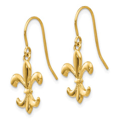 14K Yellow Gold Polished Fleur de lis Dangle Earrings