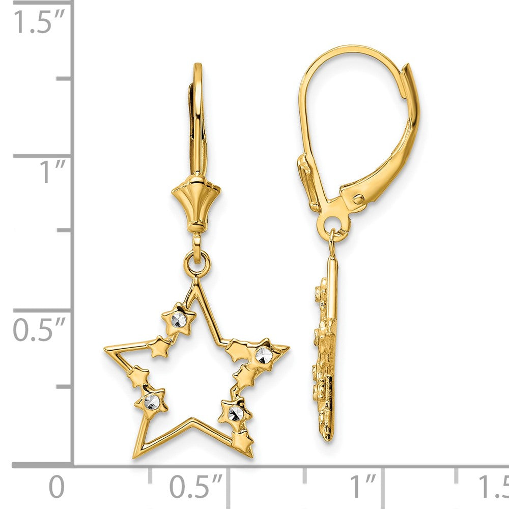 14K Two-Tone Gold Diamond-cut Stars Leverback Earrings