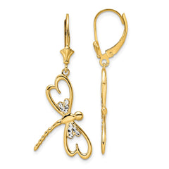14K Two-Tone Gold Diamond-cut Dragonfly Leverback Earrings