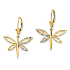 14K Two-Tone Gold Diamond-cut Dragonfly Leverback Earrings