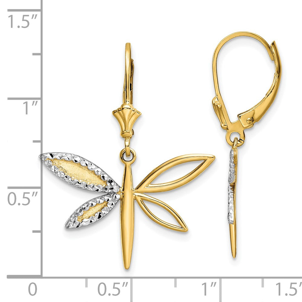 14K Two-Tone Gold Diamond-cut Dragonfly Leverback Earrings