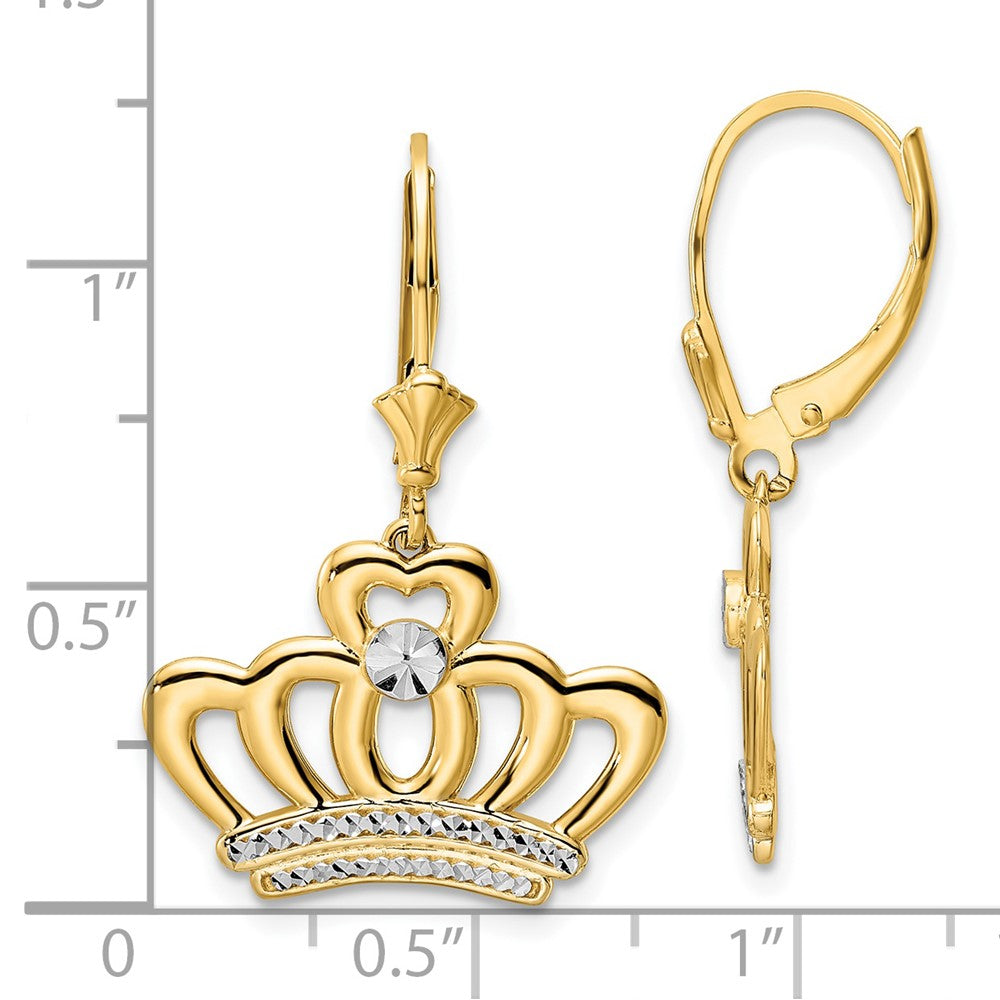 14K Two-Tone Gold Diamond-cut Crown Earrings