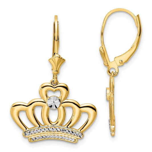 14K Two-Tone Gold Diamond-cut Crown Earrings