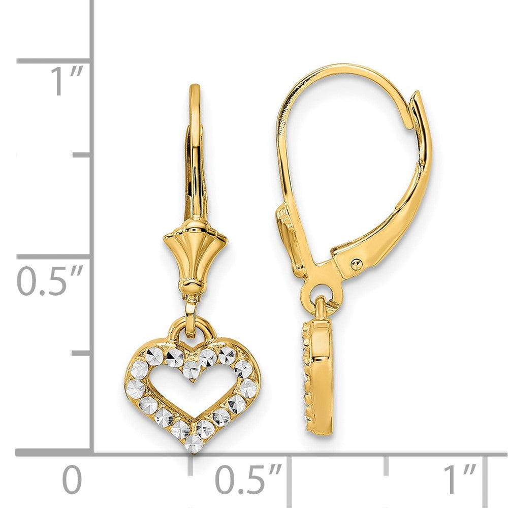 14K Two-Tone Gold Diamond-cut Heart Leverback Earrings