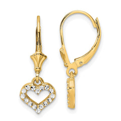 14K Two-Tone Gold Diamond-cut Heart Leverback Earrings