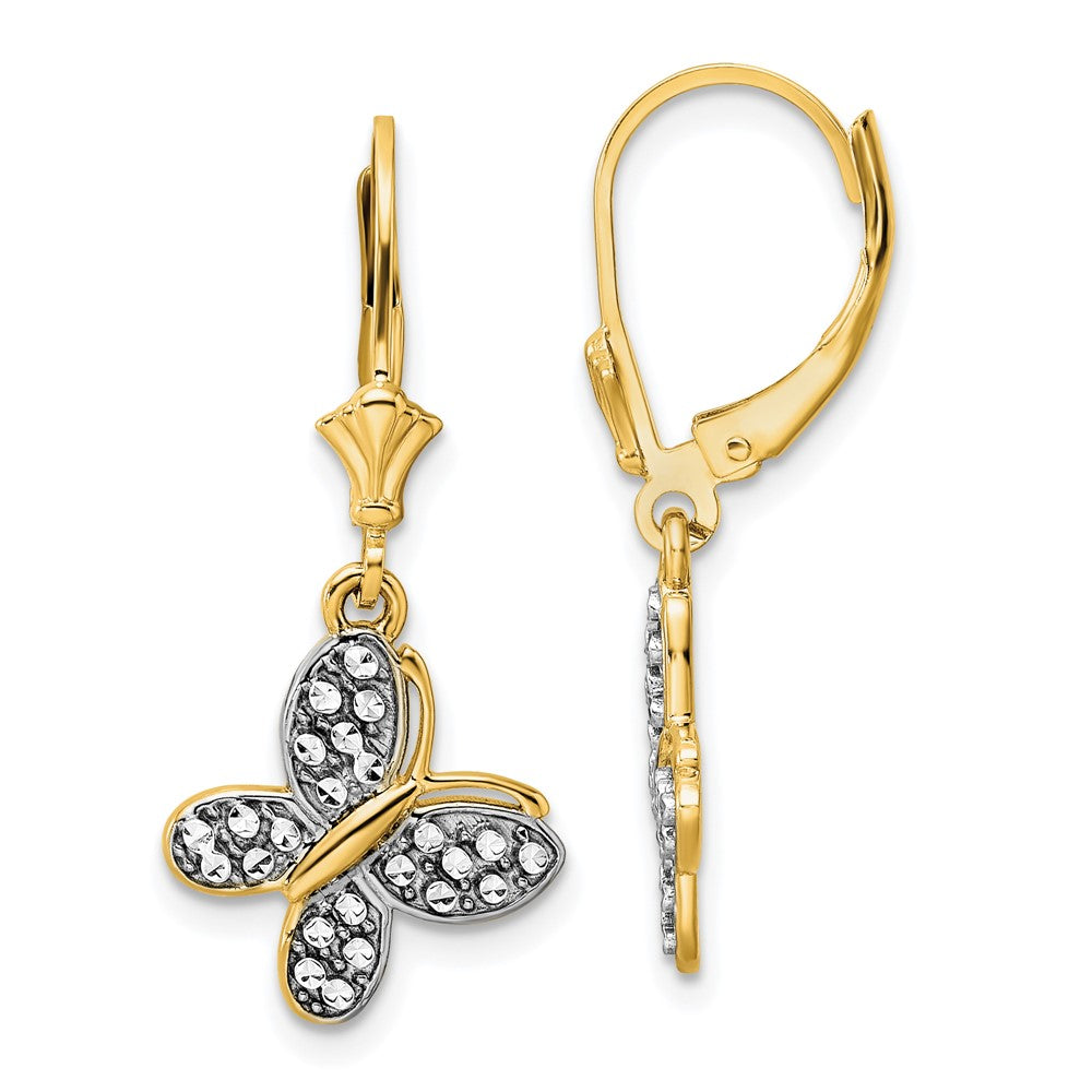 14K Two-Tone Gold Diamond-cut Fancy Butterfly Earrings