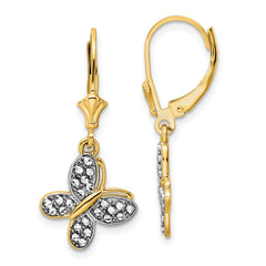 14K Two-Tone Gold Diamond-cut Fancy Butterfly Earrings