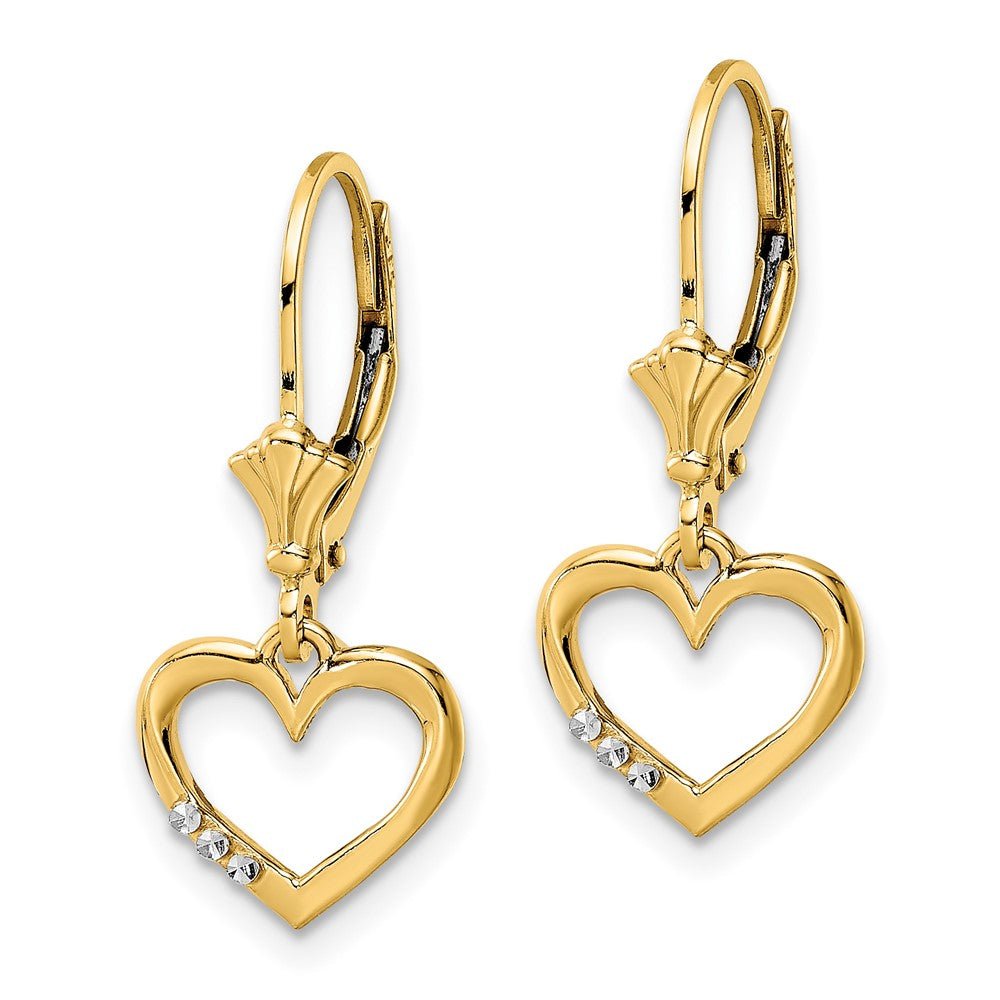 14K Two-Tone Gold Diamond-cut Heart Leverback Earrings