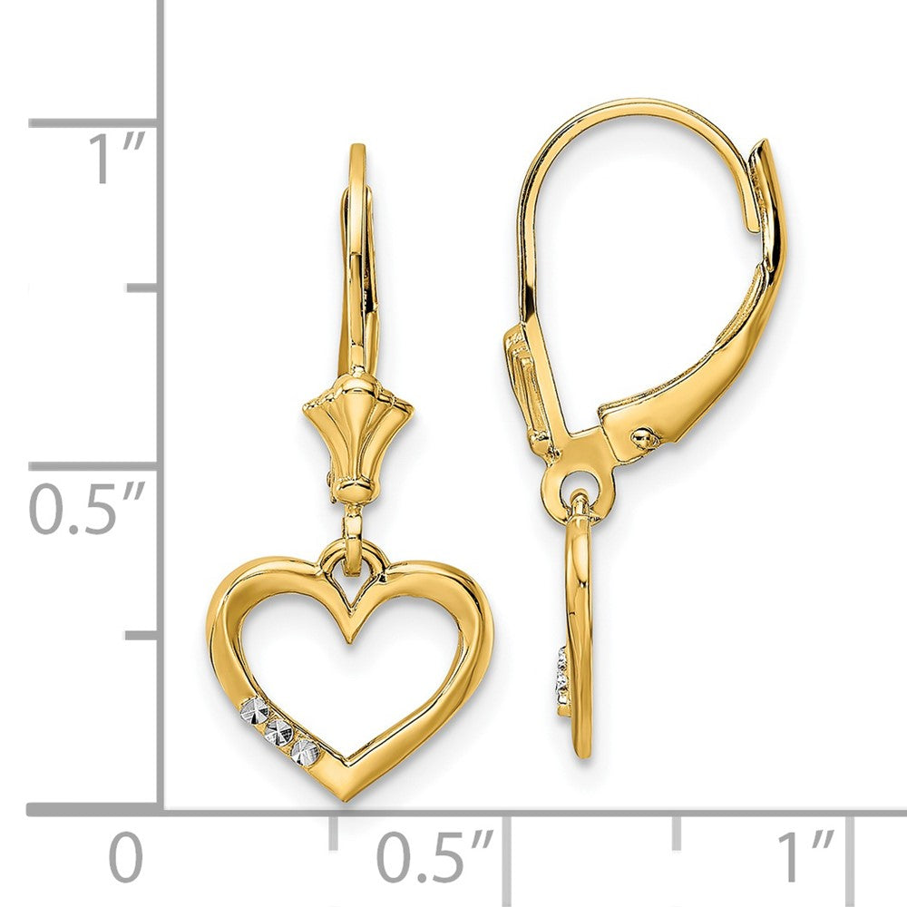 14K Two-Tone Gold Diamond-cut Heart Leverback Earrings
