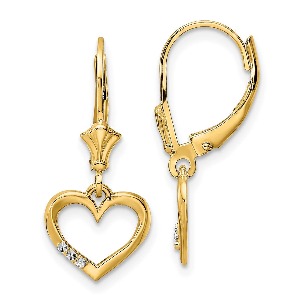 14K Two-Tone Gold Diamond-cut Heart Leverback Earrings
