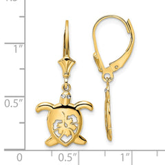 14K Two-Tone Gold Diamond-cut Floral Turtle Leverback Earrings