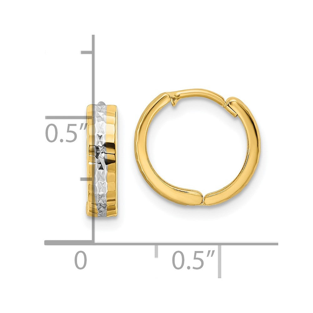 14K Two-Tone Gold Diamond-cut 3x12mm Hinged Hoop Earrings
