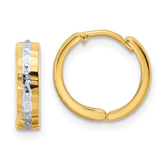 14K Two-Tone Gold Diamond-cut 3x12mm Hinged Hoop Earrings