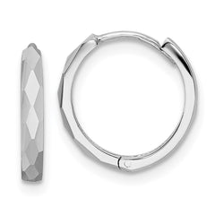 14K White Gold Polished Faceted 2x14mm Hinged Hoop Earrings