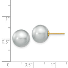 14K Yellow Gold 10-11mm Grey Round FWC Pearl Stud Post Earrings