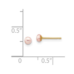 14K Yellow Gold 3-4mm Pink Button FWC Pearl Stud Post Earrings