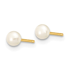 14K Yellow Gold 3-4mm White Button FWC Pearl Stud Post Earrings