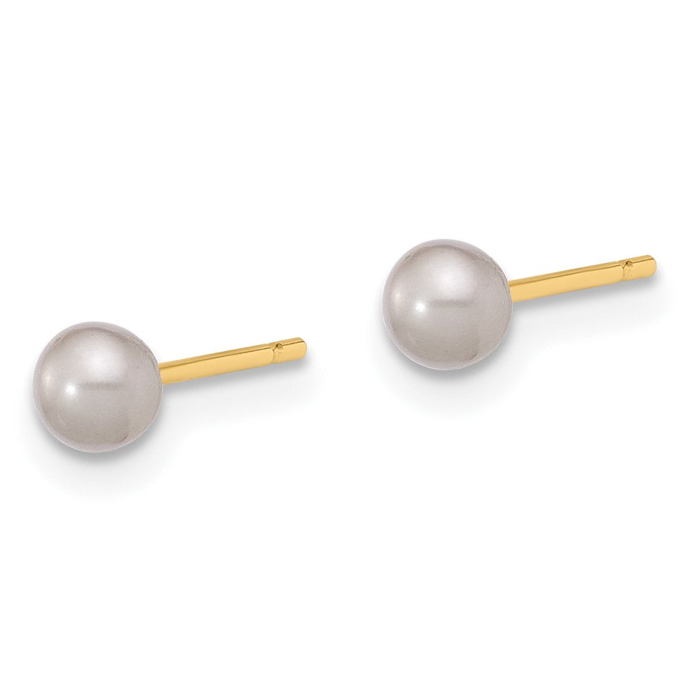 14K Yellow Gold 3-4mm Round Grey FWC Pearl Post Earrings