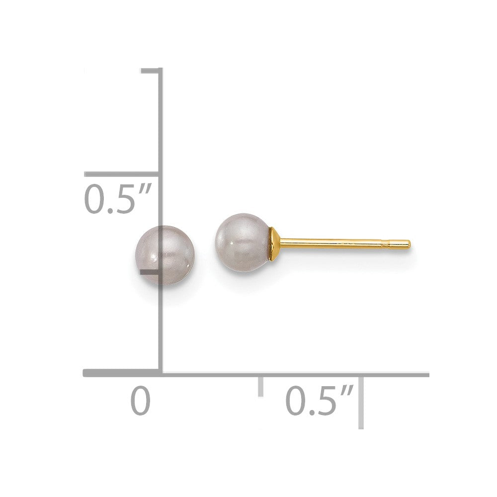 14K Yellow Gold 3-4mm Round Grey FWC Pearl Post Earrings