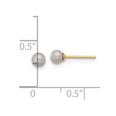 14K Yellow Gold 3-4mm Round Grey FWC Pearl Post Earrings