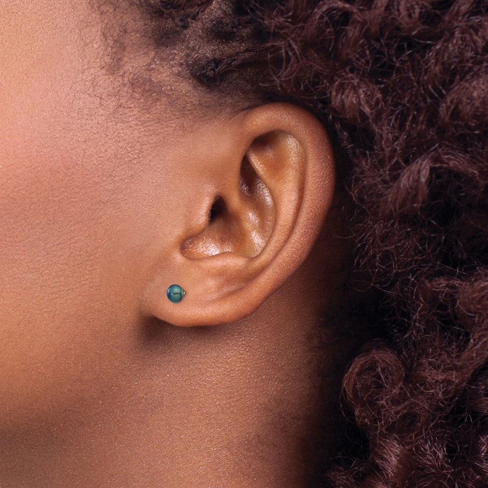 14K Yellow Gold 4-5mm Black Button FWC Pearl Stud Post Earrings