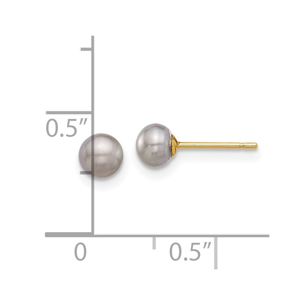 14K Yellow Gold 4-5mm Grey Button FWC Pearl Stud Post Earrings