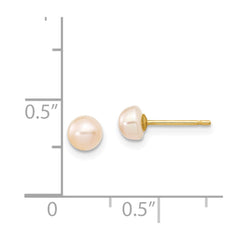 14K Yellow Gold 4-5mm Pink FWC Button Pearl Stud Post Earrings