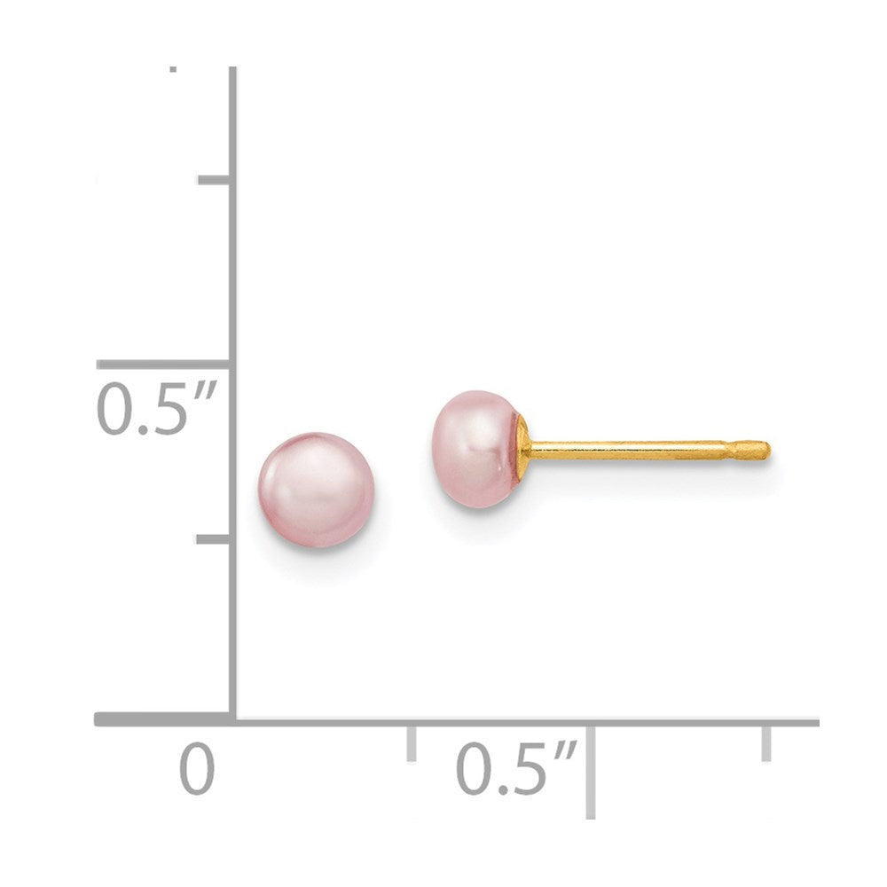 14K Yellow Gold 4-5mm Purple FWC Button Pearl Stud Post Earrings