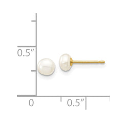 14K Yellow Gold 4-5mm White Button FWC Pearl Stud Post Earrings
