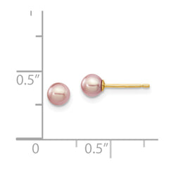 14K Yellow Gold 4-5mm Purple Round FWC Pearl Stud Post Earrings
