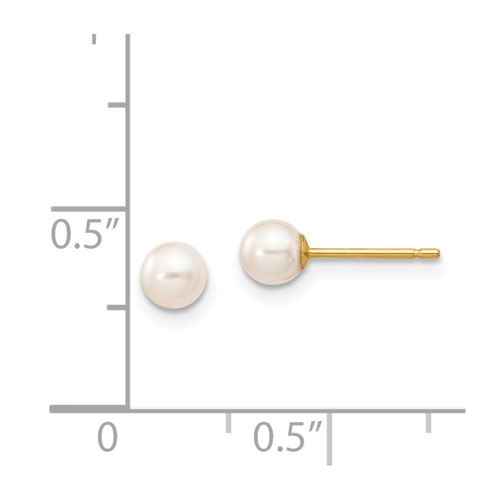 14K Yellow Gold 4-5mm White Round FWC Pearl Stud Post Earrings