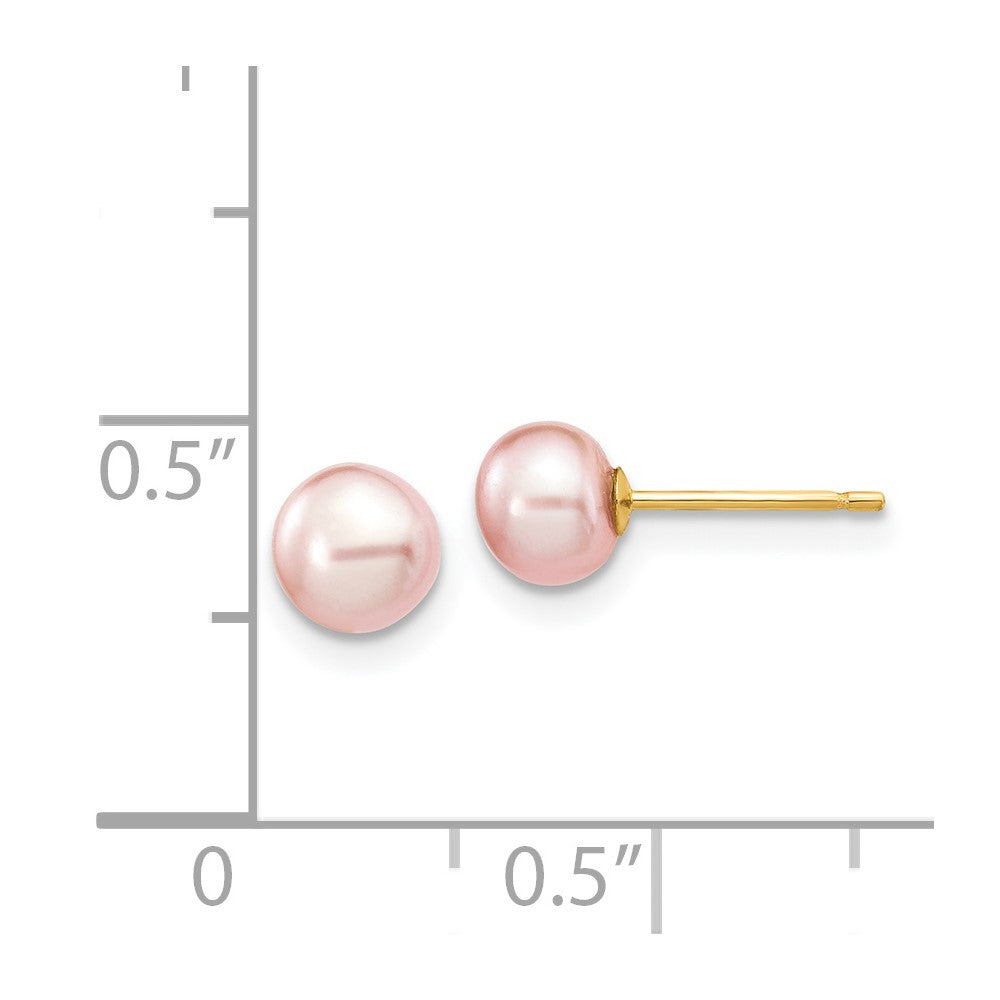 14K Yellow Gold 5-6mm Pink Button FWC Pearl Stud Post Earrings