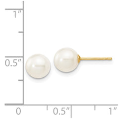 14K Yellow Gold 6-7mm White Round FWC Pearl Stud Post Earrings