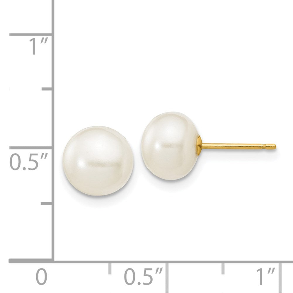 14K Yellow Gold 7-8mm White Button FWC Pearl Stud Post Earrings