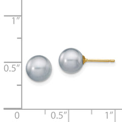 14K Yellow Gold 7-8mm Grey Round FWC Pearl Stud Post Earrings