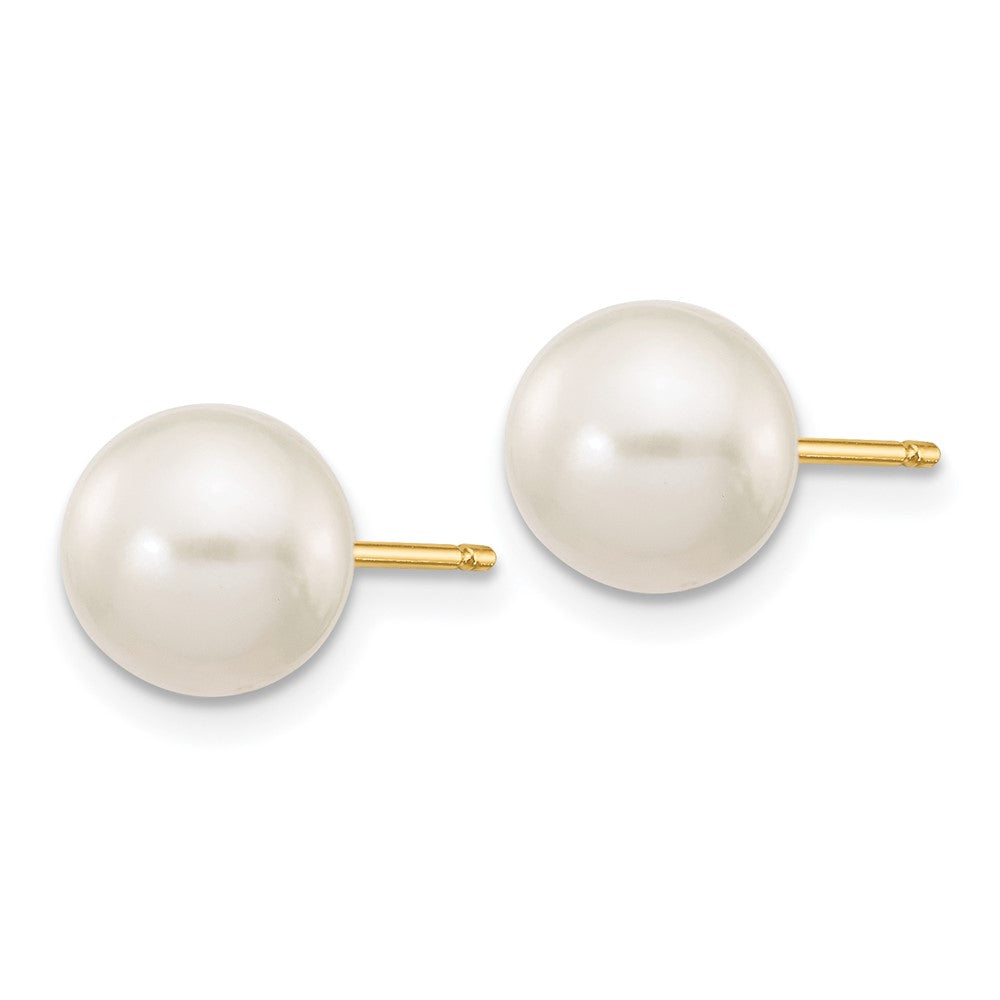 14K Yellow Gold 7-8mm White Round FWC Pearl Stud Post Earrings