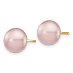 14K Yellow Gold 8-9mm Purple Button FWC Pearl Stud Post Earrings