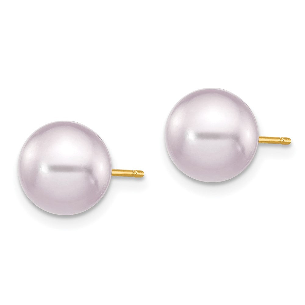14K Yellow Gold 8-9mm Purple Round FWC Pearl Stud Post Earrings