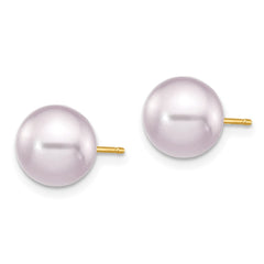 14K Yellow Gold 8-9mm Purple Round FWC Pearl Stud Post Earrings