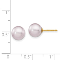 14K Yellow Gold 8-9mm Purple Round FWC Pearl Stud Post Earrings