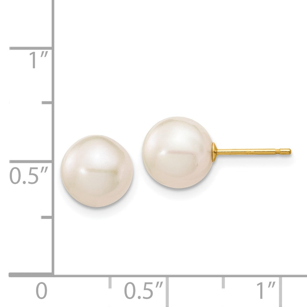 14K Yellow Gold 8-9mm White Round FWC Pearl Stud Post Earrings