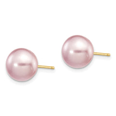 14K Yellow Gold 9-10mm Purple Button FWC Pearl Stud Post Earrings